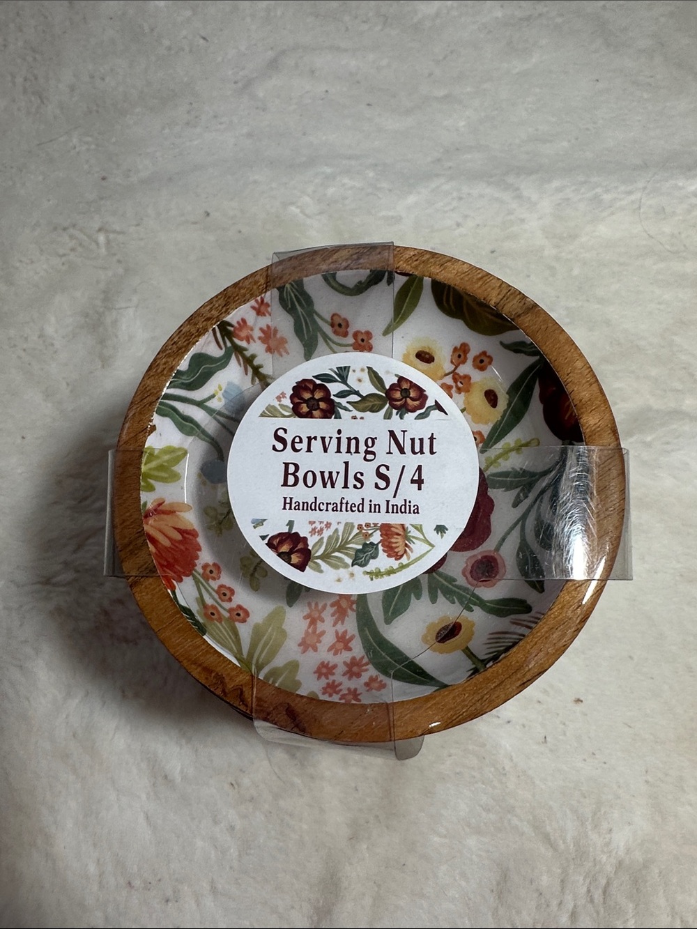 Wooden floral  set of 4 nut bowls